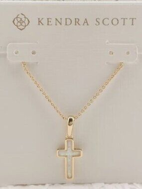 Kendra Scott Cross Gold Pendant Necklace in Kyocera Opal